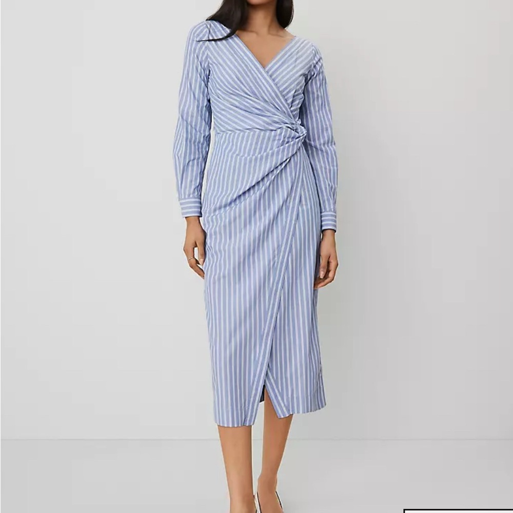 Ann Taylor Light Blue Striped Asymmetrical Dress